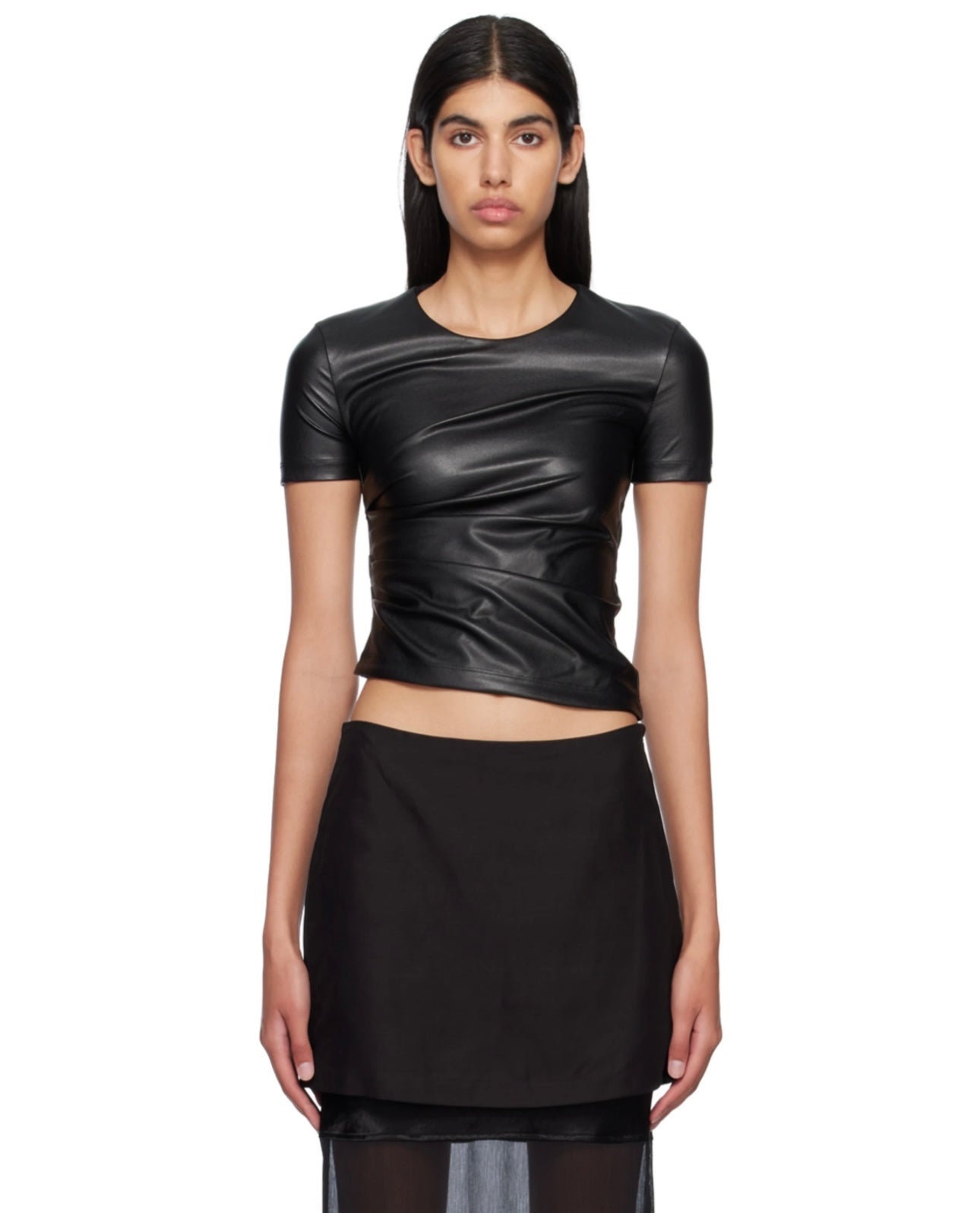 HELMUT LANG
Black Twist Faux-Leather T-Shirt