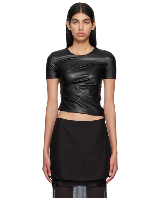 HELMUT LANG
Black Twist Faux-Leather T-Shirt