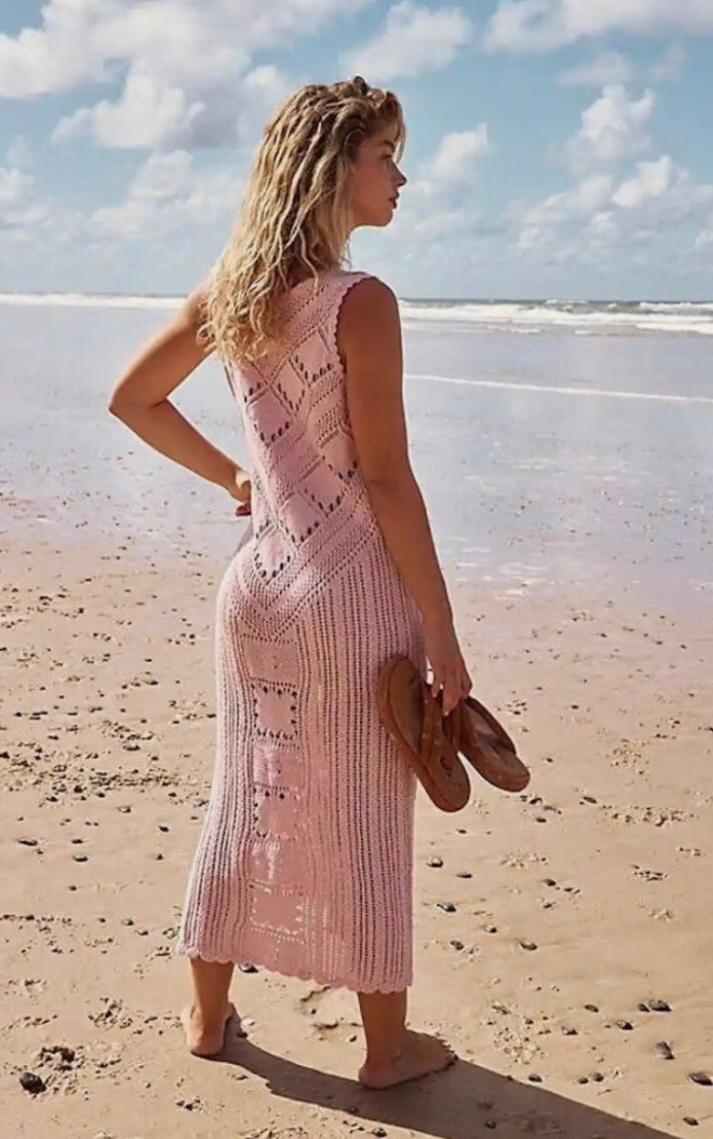 FREE PEOPLE BEACH - SANTORINI FAUXCHET CROCHET PINK