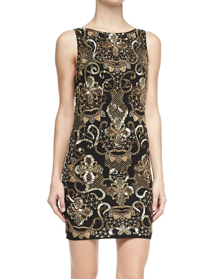 Alice & Olivia Mini Gold Beaded Dress