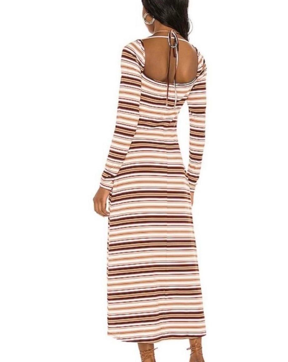 AFRM brown multi stripped ribbed jersey dress