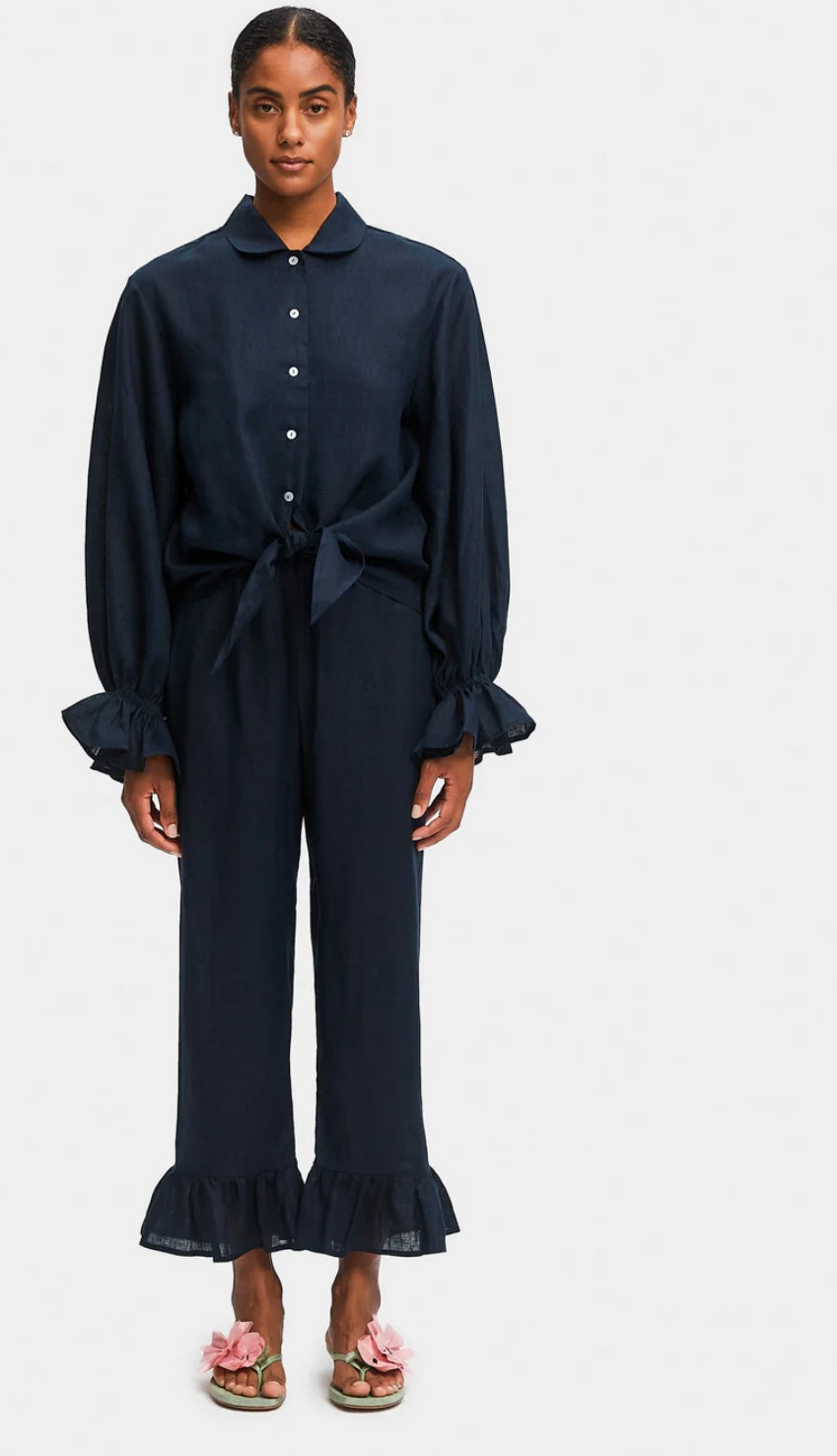 SLEEPER - Rumba Linen Lounge Suit in Navy