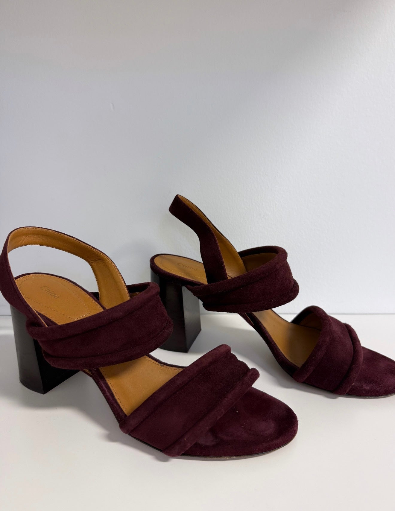 Chloe- Suede Burgundy Block Heel Sandals