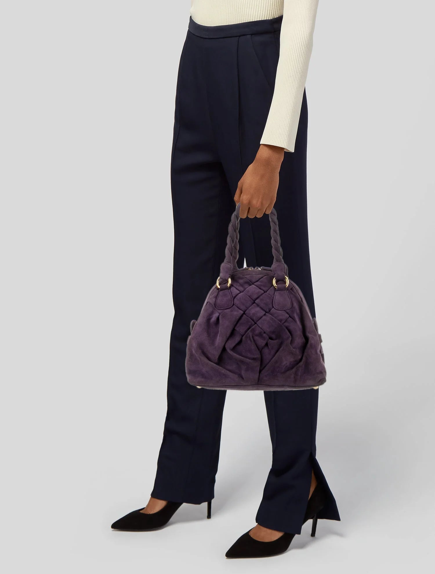 VALENTINO purple woven suede large bag, gold hardware, dust bag