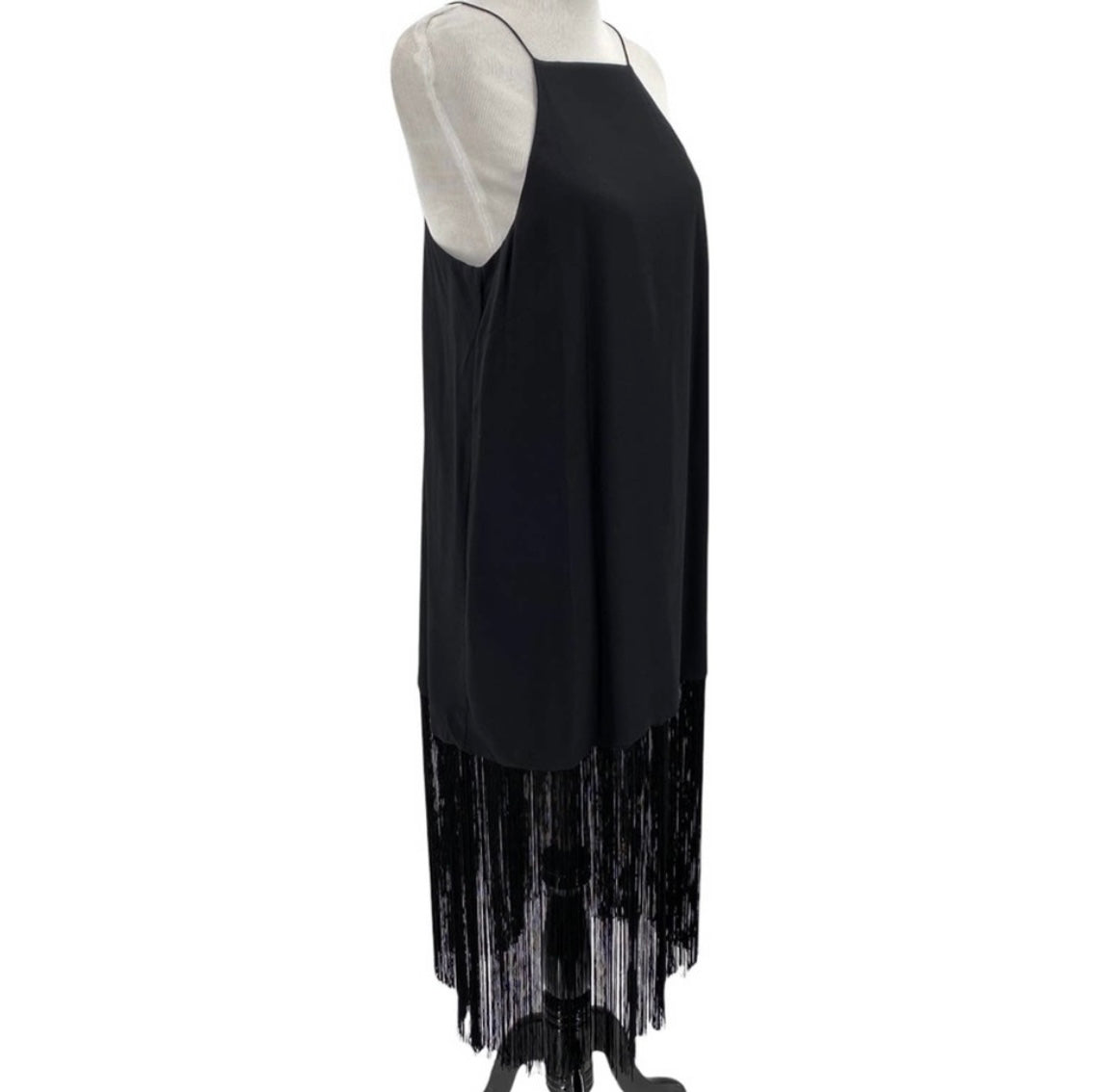 CAMINYC black maxi dress with fringe