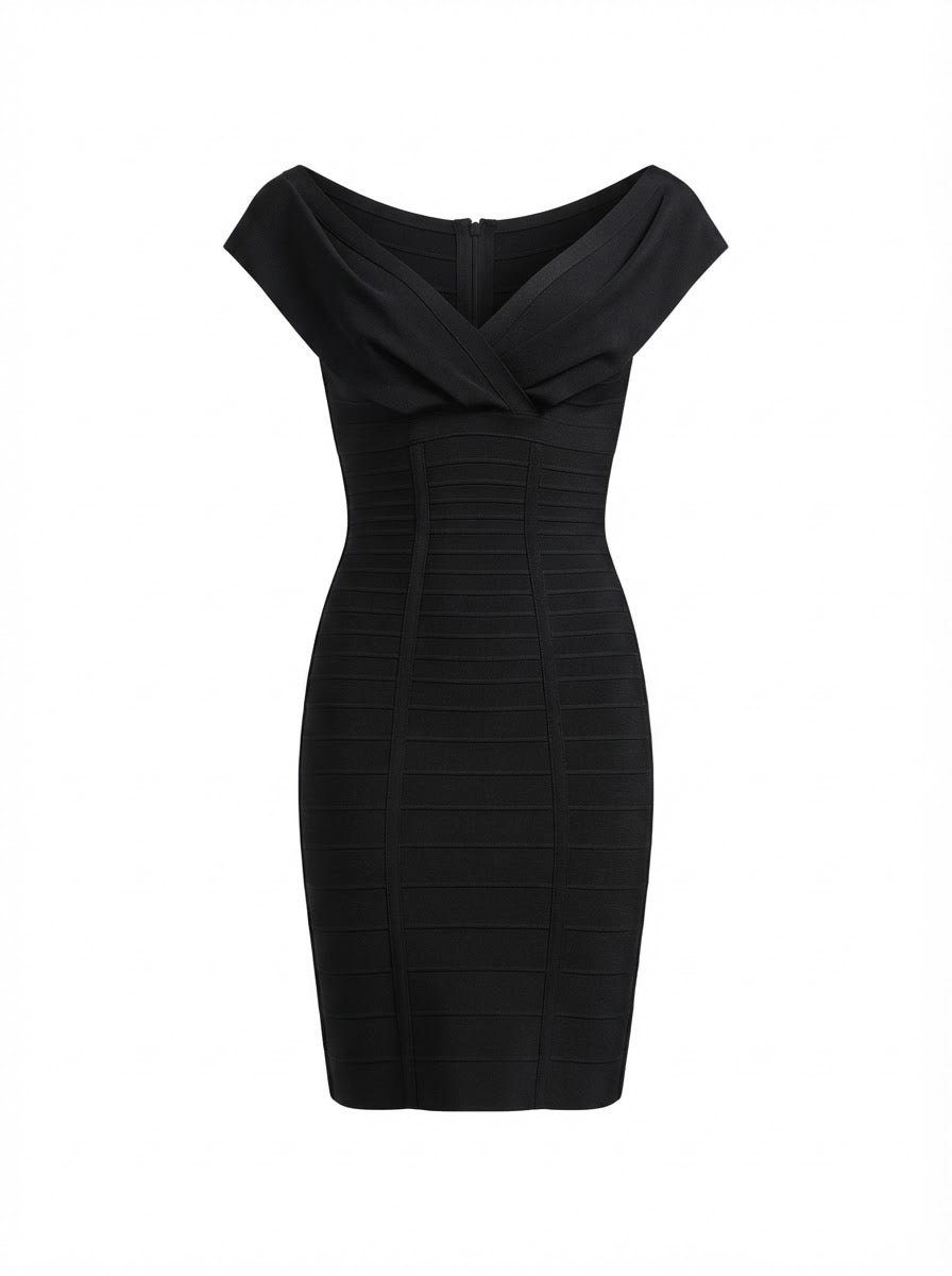 Herve Leger Black Bandage off Shoulder Mini Dress
