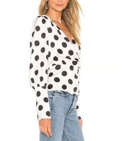 BIRGITTE HERSKIND white/black polka dot long sleeve crop top