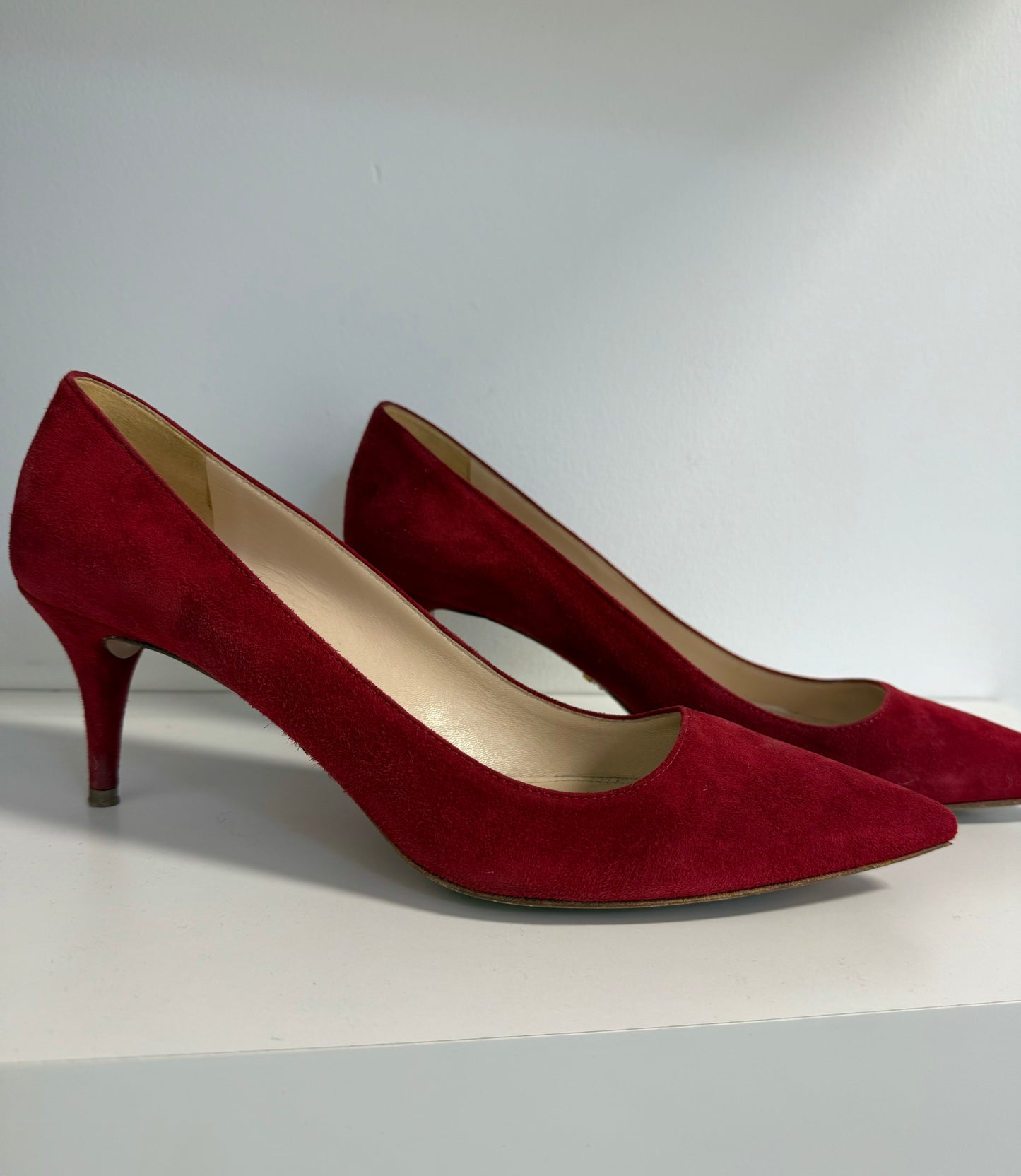 Prada - Red Suede Kitten Heeled Pumps