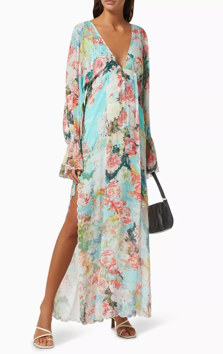 Hemant & Nandita Blue Floral Tie Up Kaftan