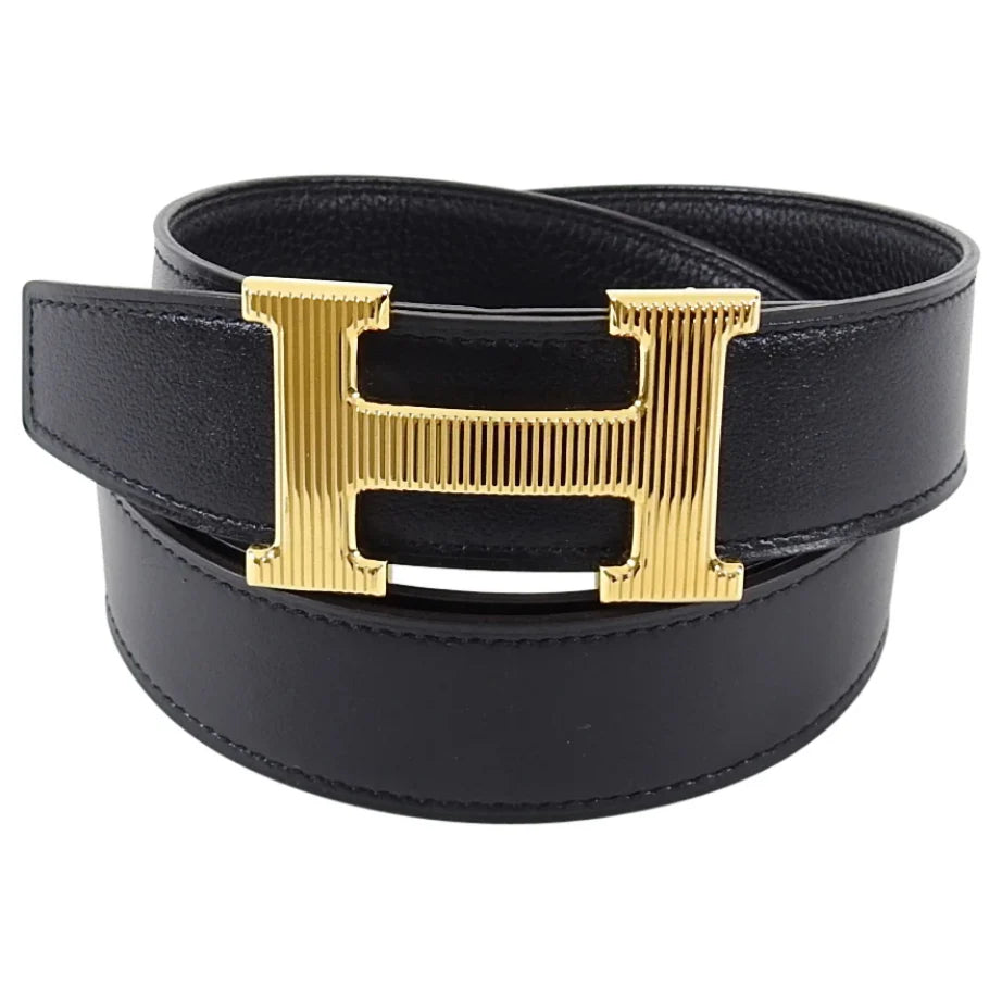 HERMES black/taupe reversible belt with GHW dustbag and box