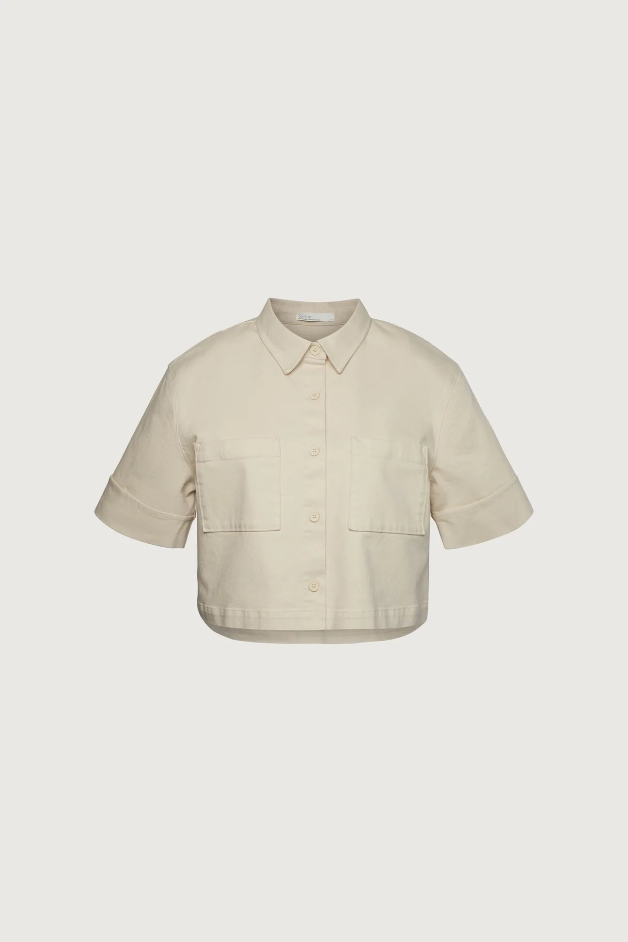 OAK + FORT cropped short sleeve button up in oatmeal