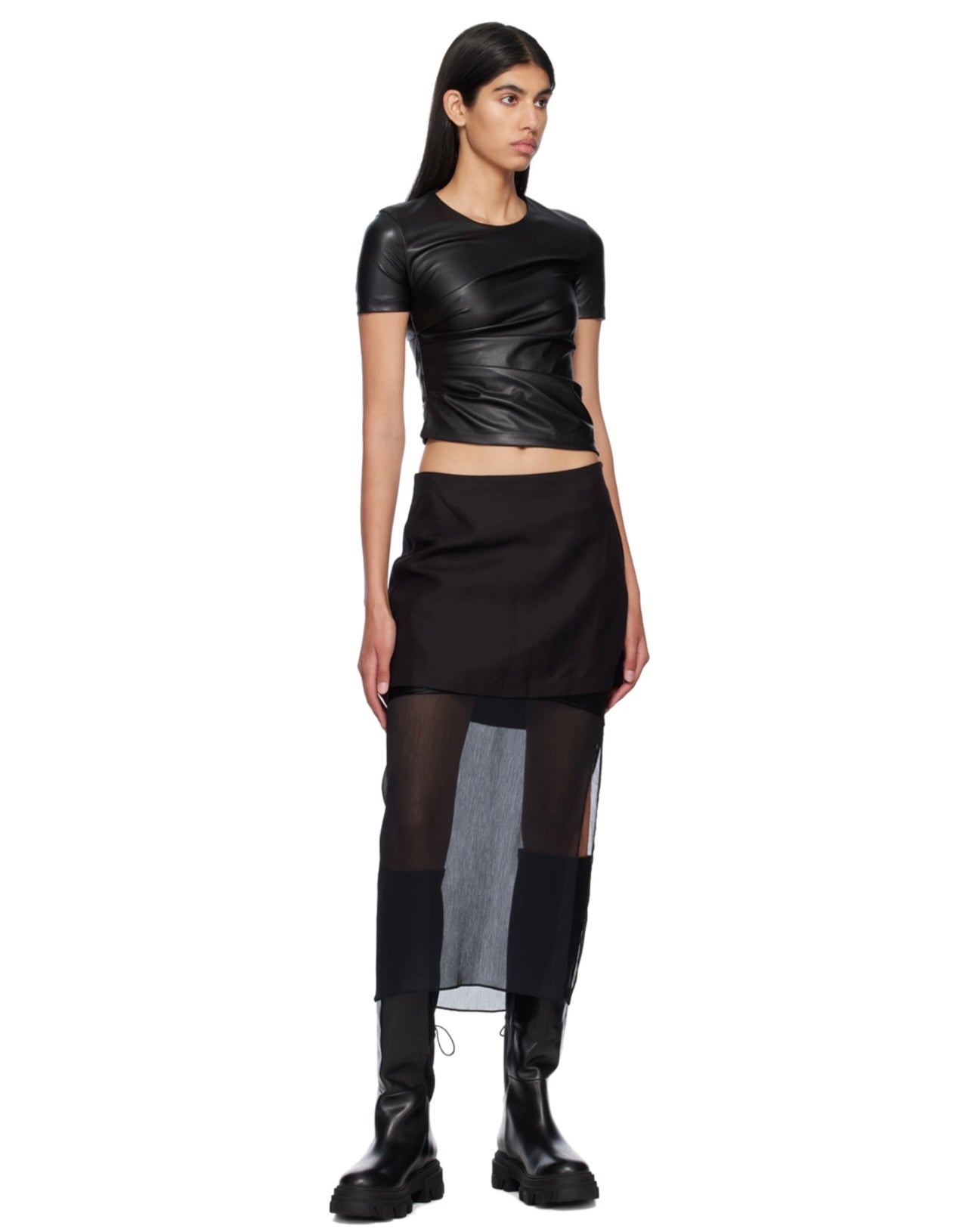 HELMUT LANG
Black Twist Faux-Leather T-Shirt