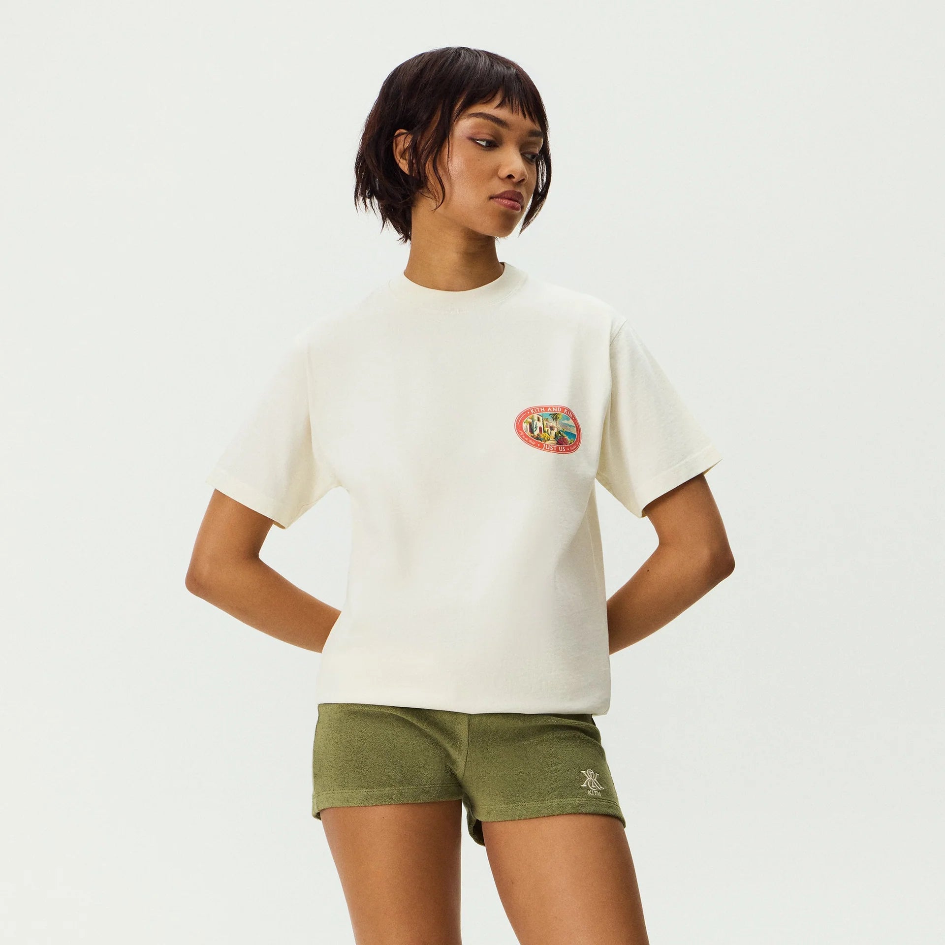 KITH Vintage Resort Tee, cream t-shirt with logo on front and large print on back NWT