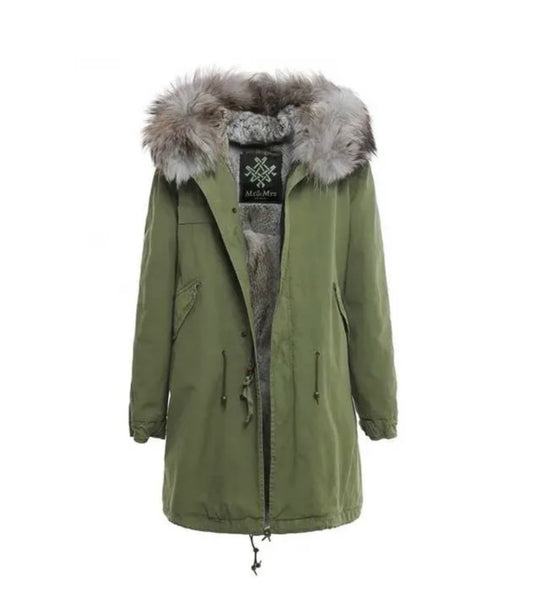 Mr & Mrs Italy - Army ARMY Rabbit Raccoon Fur Long Parka Khaki