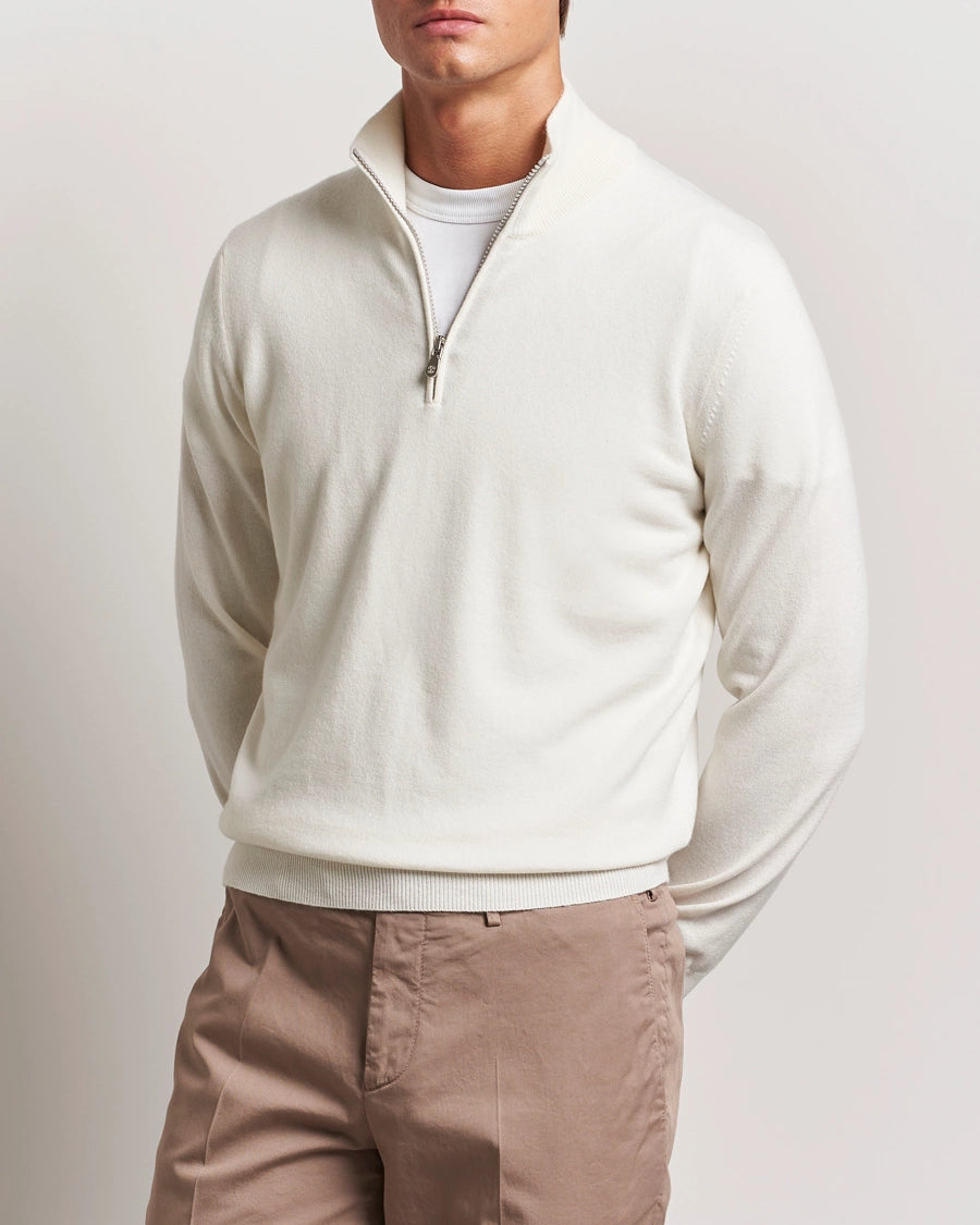 BRUNELLO CUCINELLI cream 3/4 zip cashmere sweater