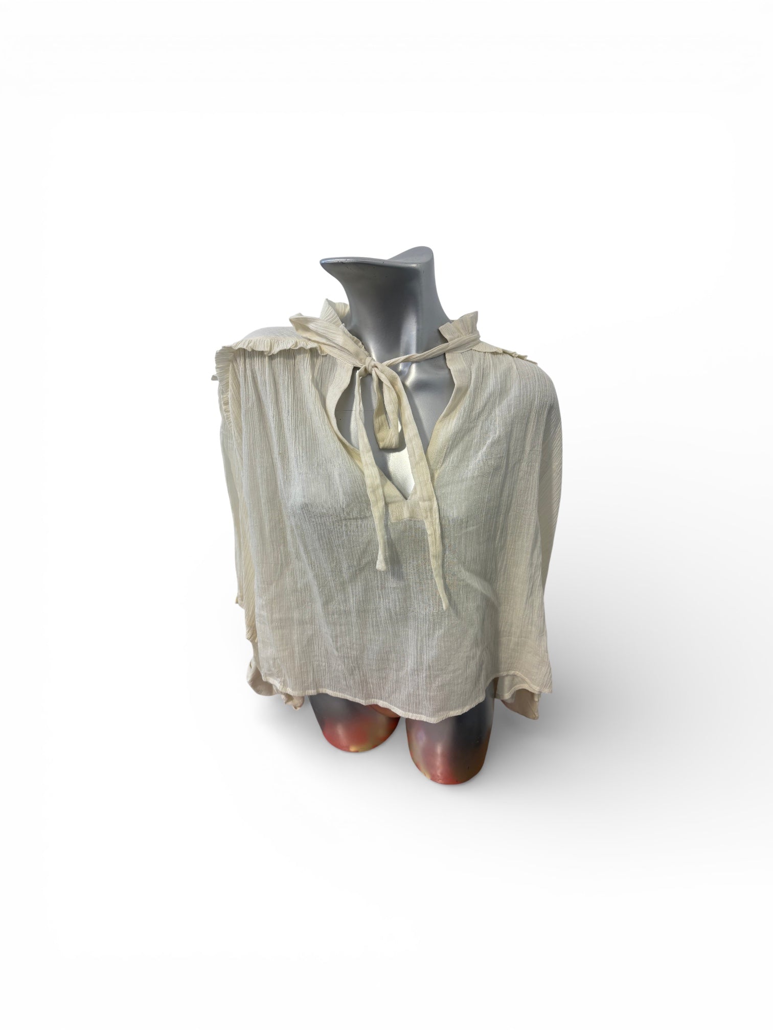CAROLINA K cream gauze long sleeve top, puffy sleeves