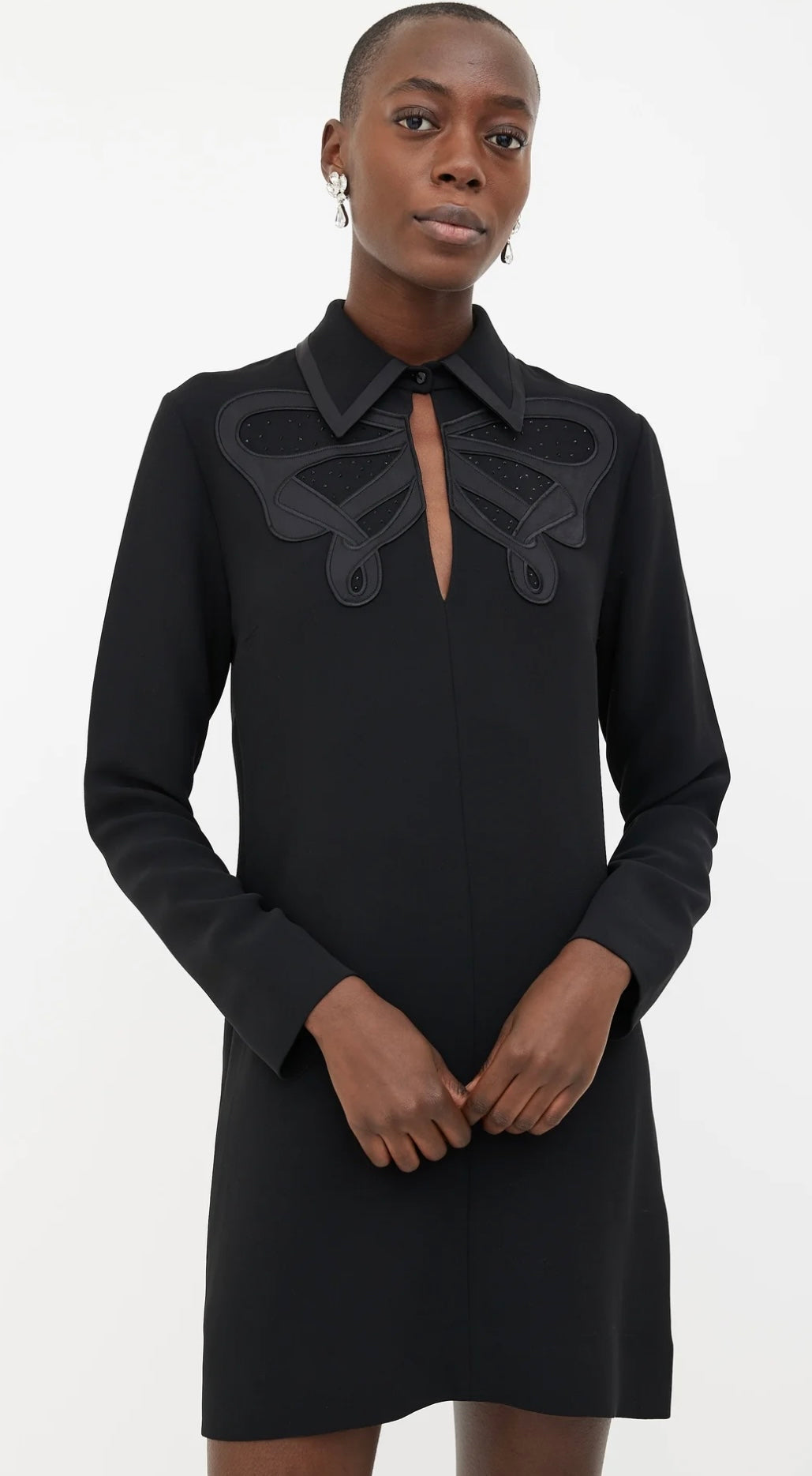 Victoria Beckham - 
Black Embroidered Collared Shift Dress