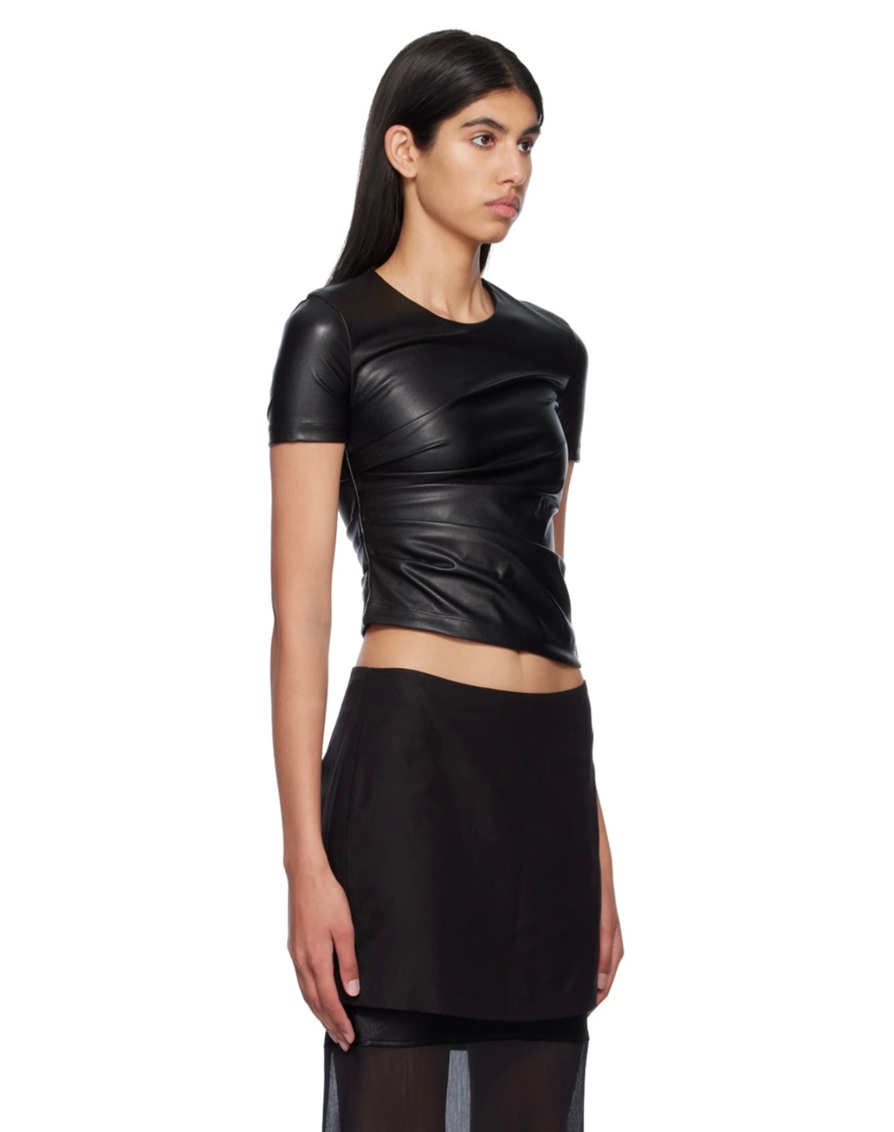 HELMUT LANG
Black Twist Faux-Leather T-Shirt