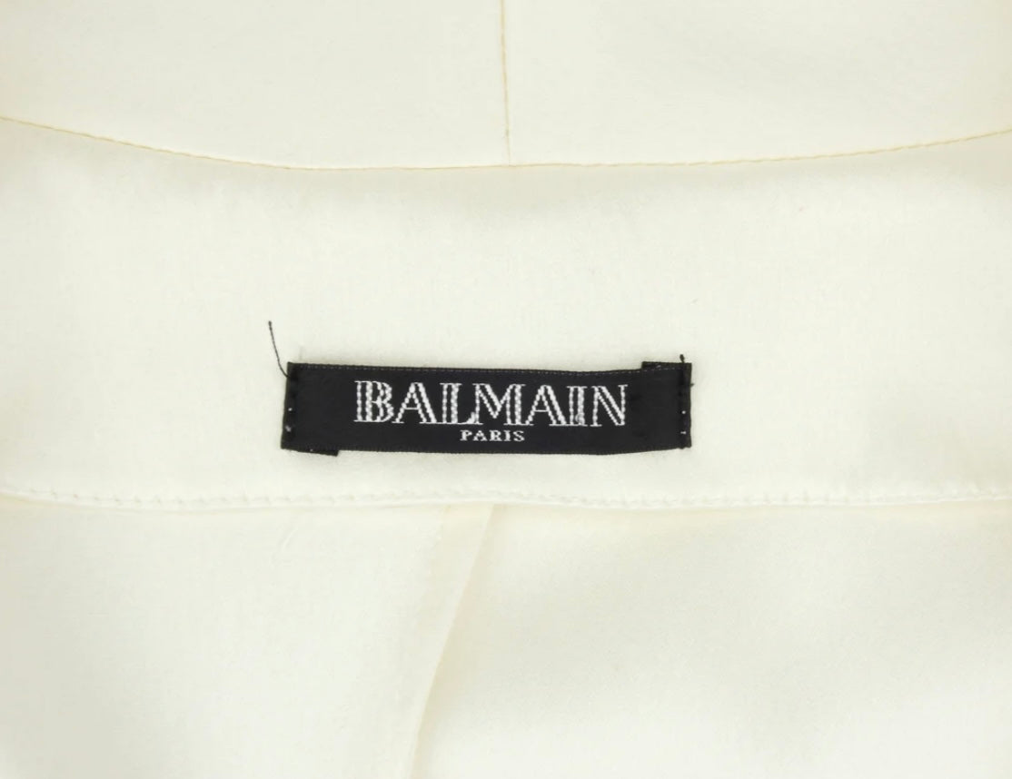 BALMAIN - Ivory Silk Bouble Breasted Draped Blazer Jacket
