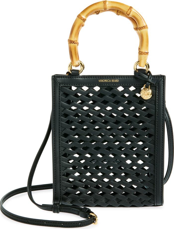 VERONICA BEARD Small Bamboo Woven Leather Shopper