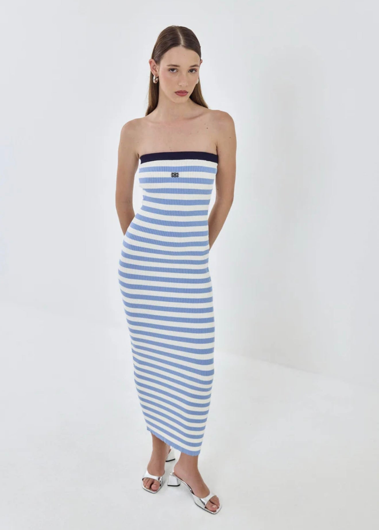 De Rococo- Strapless Maxi Striped Ribbed Dress