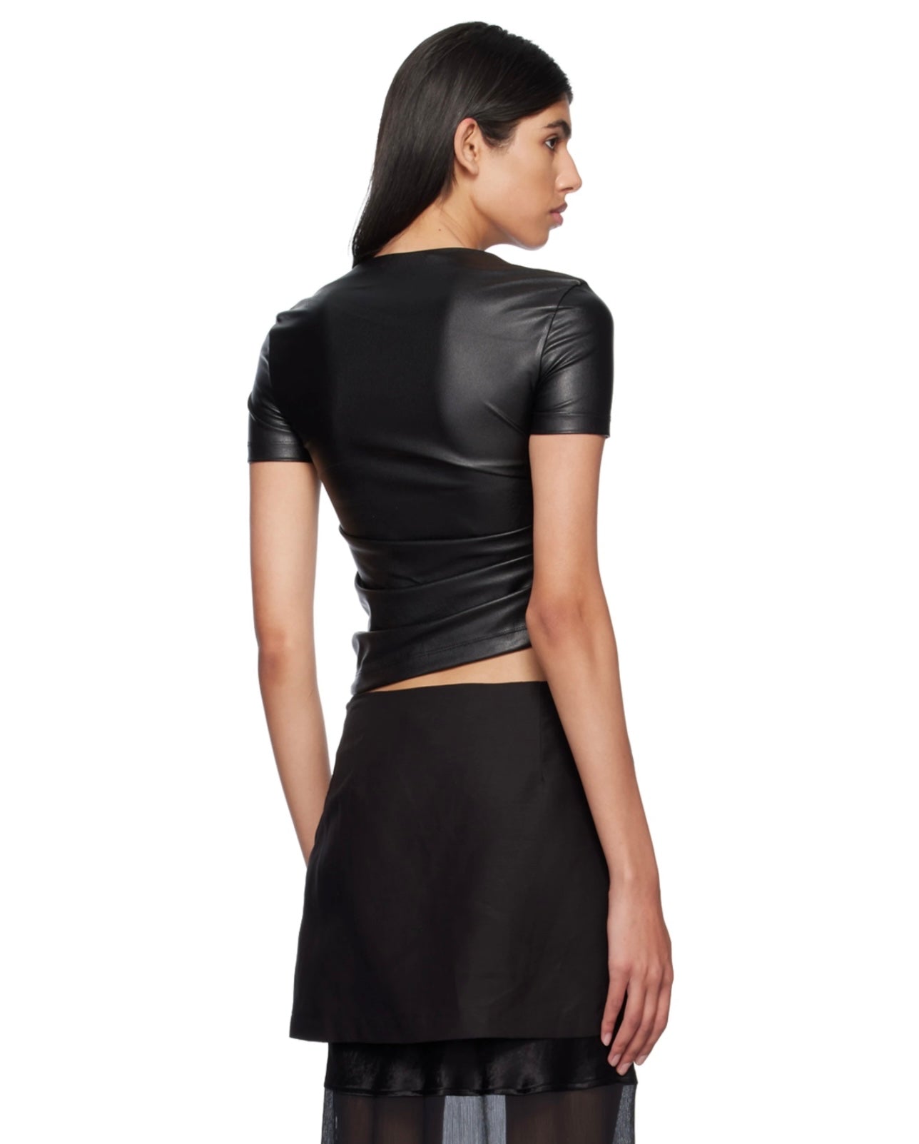 HELMUT LANG
Black Twist Faux-Leather T-Shirt