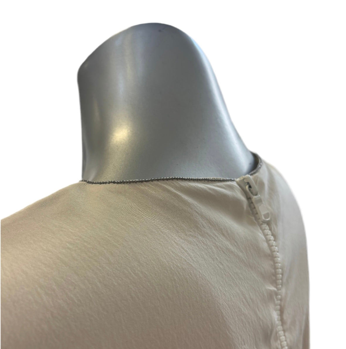 Brunello Cucinelli Beige Sleeveless Silk Top with Monili Detail and Back Zip