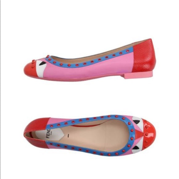 FENDI pink red blue multicolour flats with dots