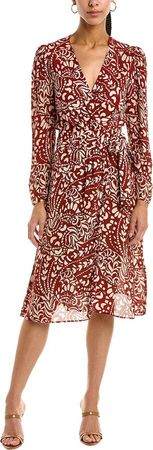 BA&SH Robe Kodile red and white pattern wrap midi dress