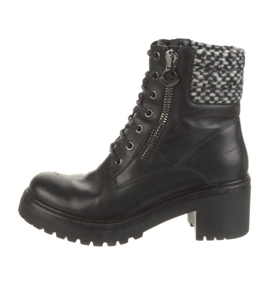 Moncler - Leather Tweed Pattern Combat Boots