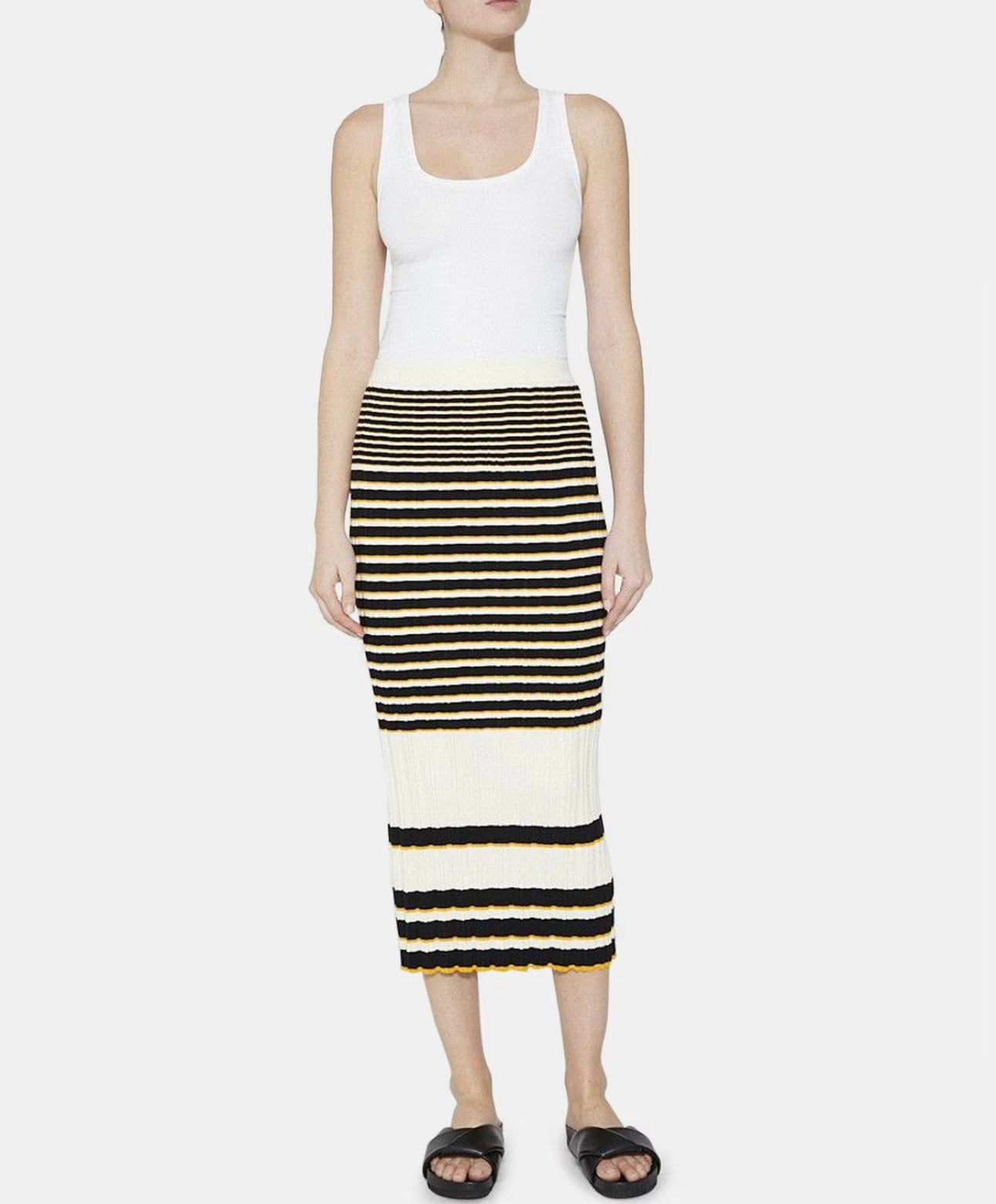 THEORY - Striped Midi Skirt in Cotton Blend Rib Knit