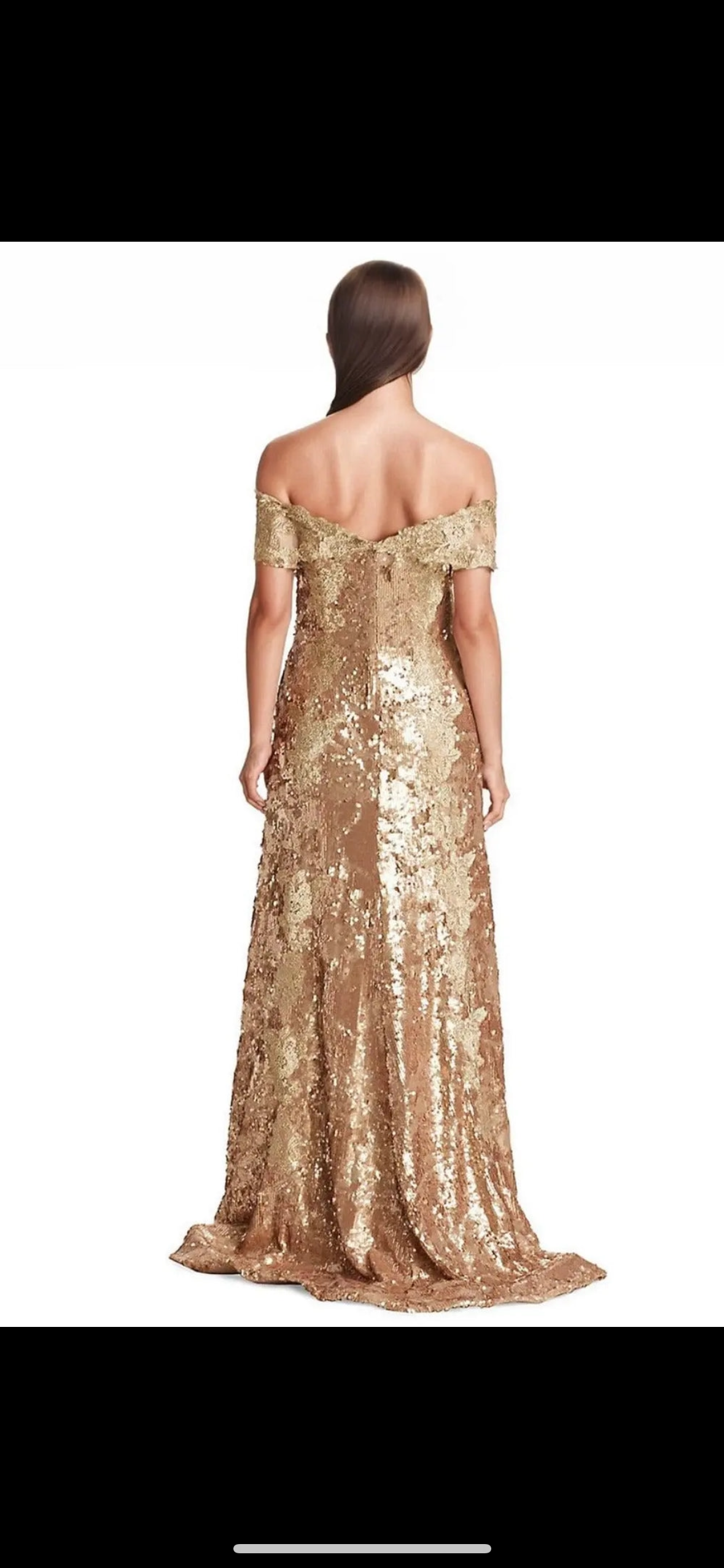 Rene Ruiz Sparkle Off Shoulder Gown