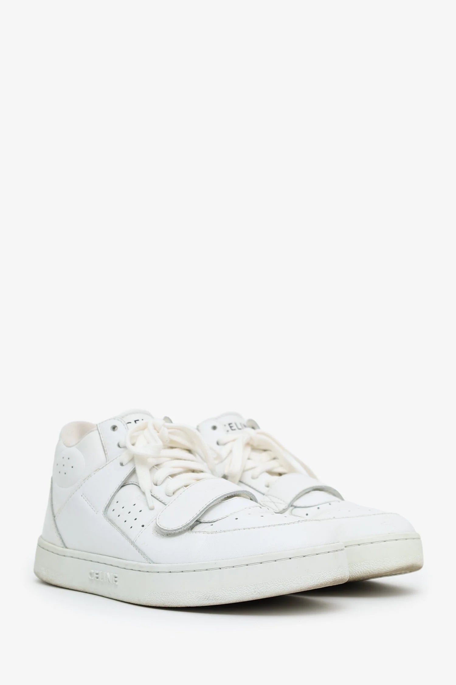 CELINE white leather mid rise sneakers
