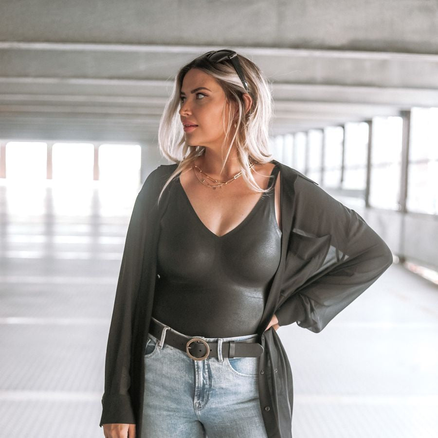 KNIX sheer black button up long sleeve NWT papaya box chiffon top