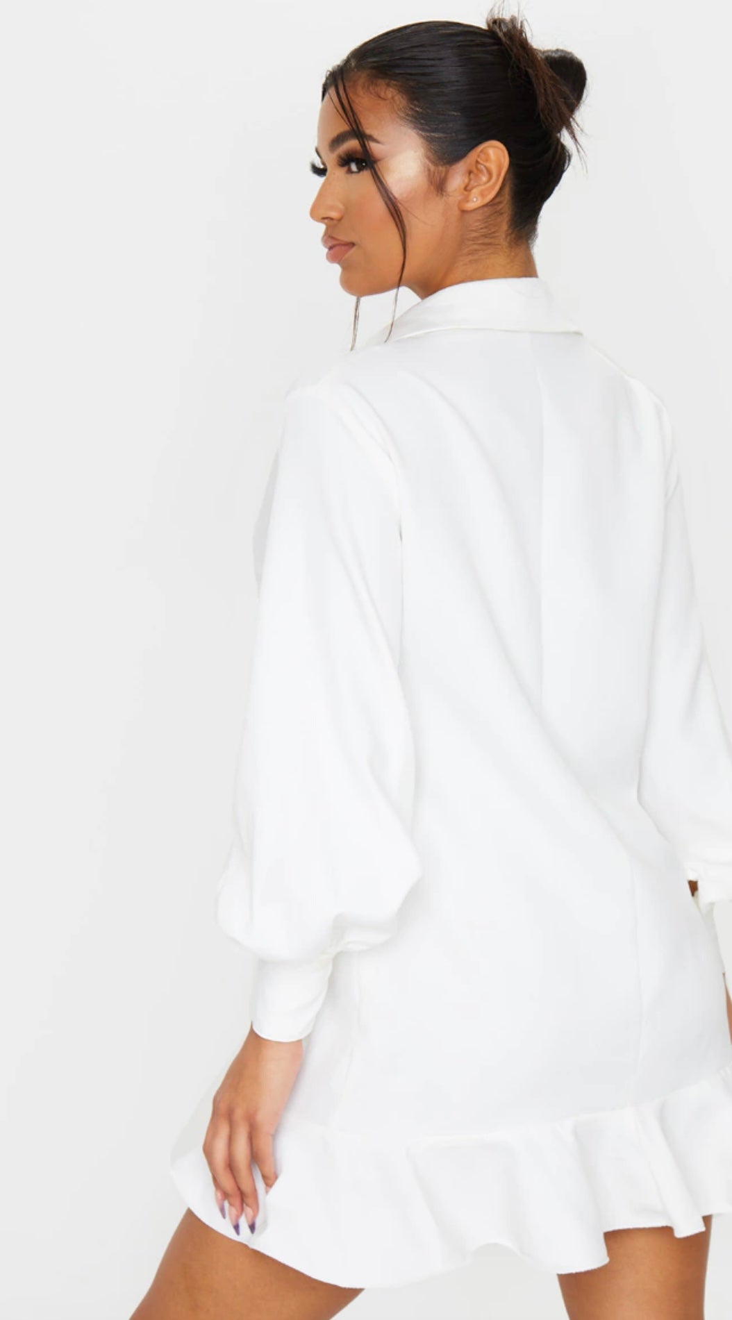 PRETTYLITTLETHING- White Frill Hem Shirt Dress