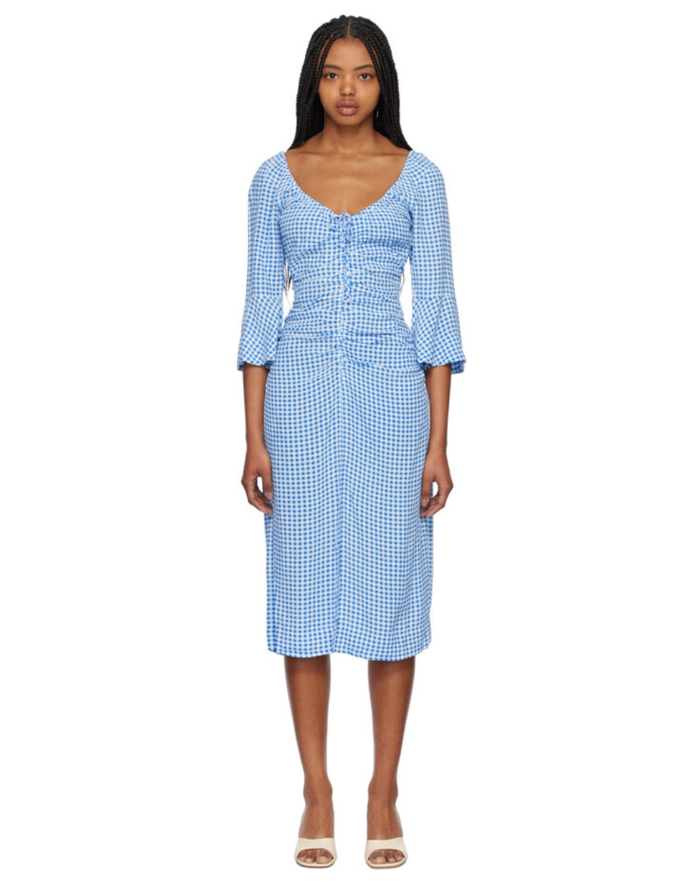 Ganni - Blue Gingham Midi Dress