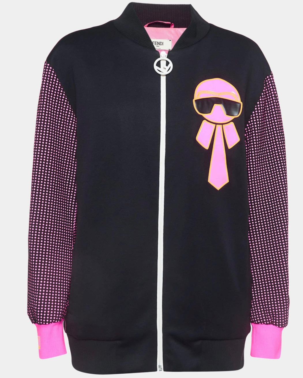 Fendi - Neon Pink/Black Polka Dots Synthetic Applique Detail Bomber