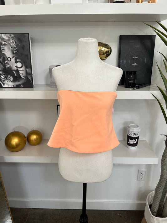 Elizabeth & James Sunwashed Orange Ponte Knit Strapless Addilyn Crop Top