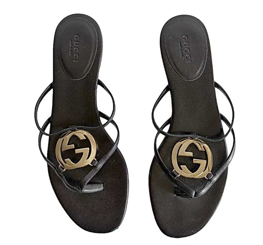 Gucci Gold Logo Strappy Sandals