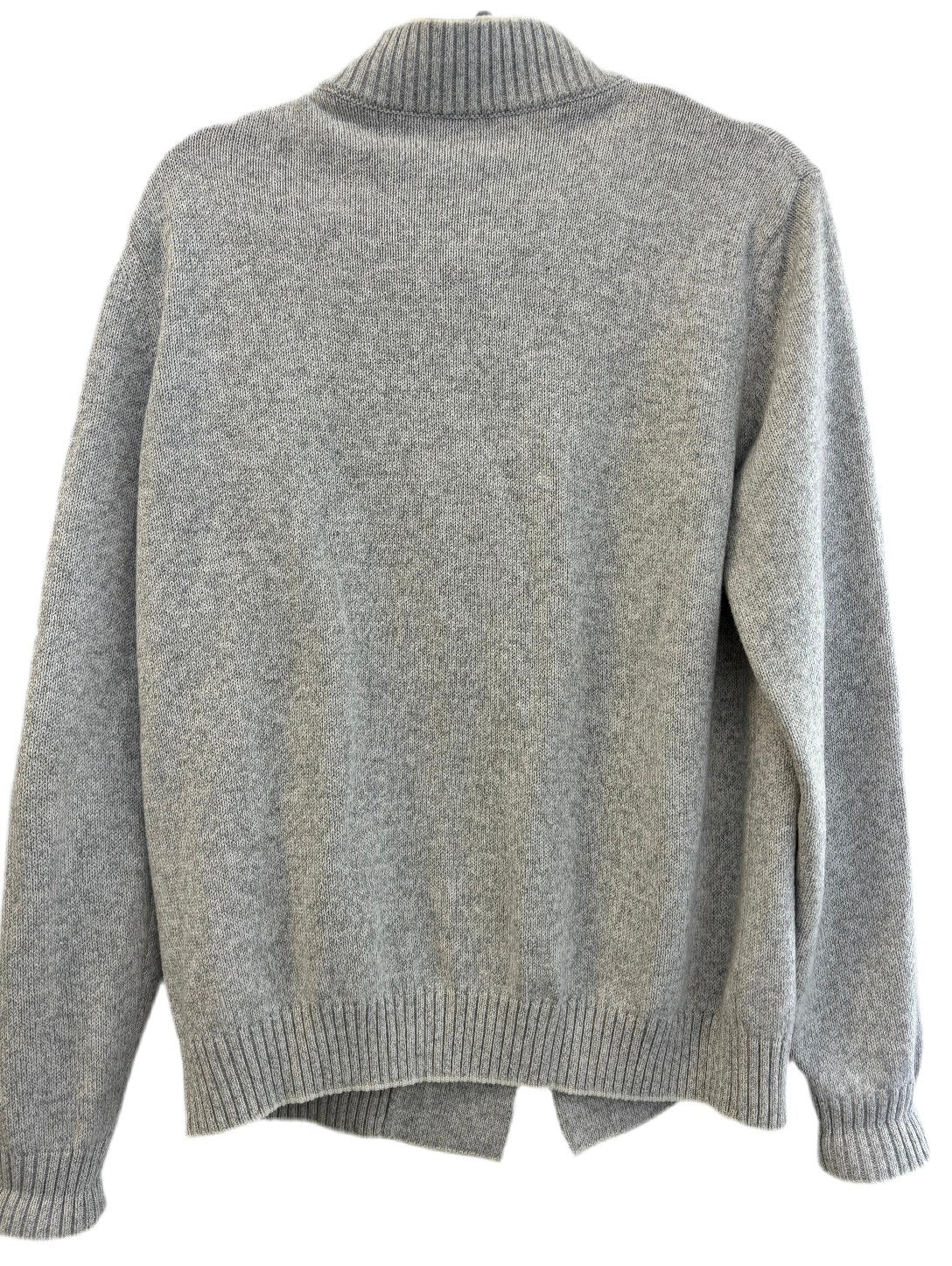 ELEVENTY grey v neck knit button up sweater with cream trim on collar