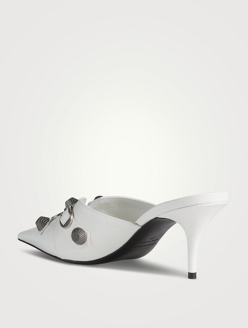 Balenciaga White Studed Pointed Toe Leather Mules