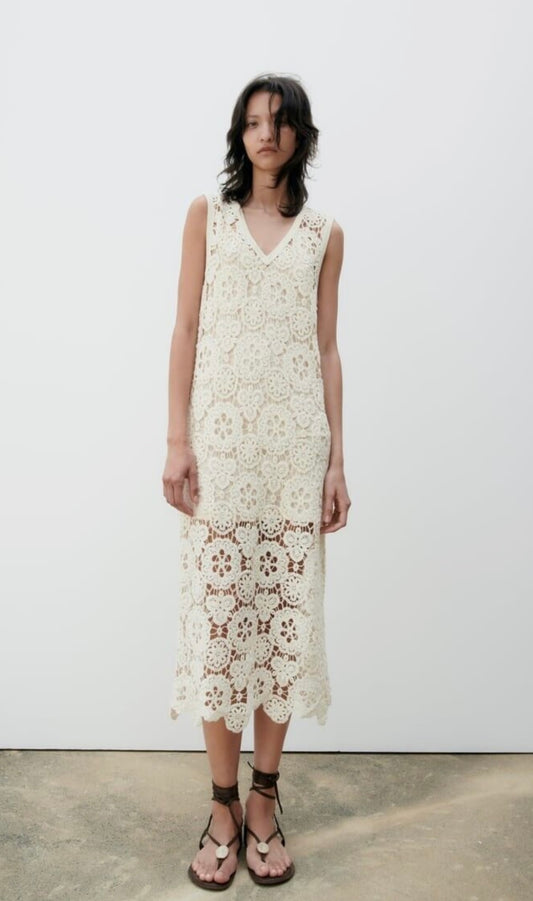 ZARA - WHITE CROCHET/LACE DRESS