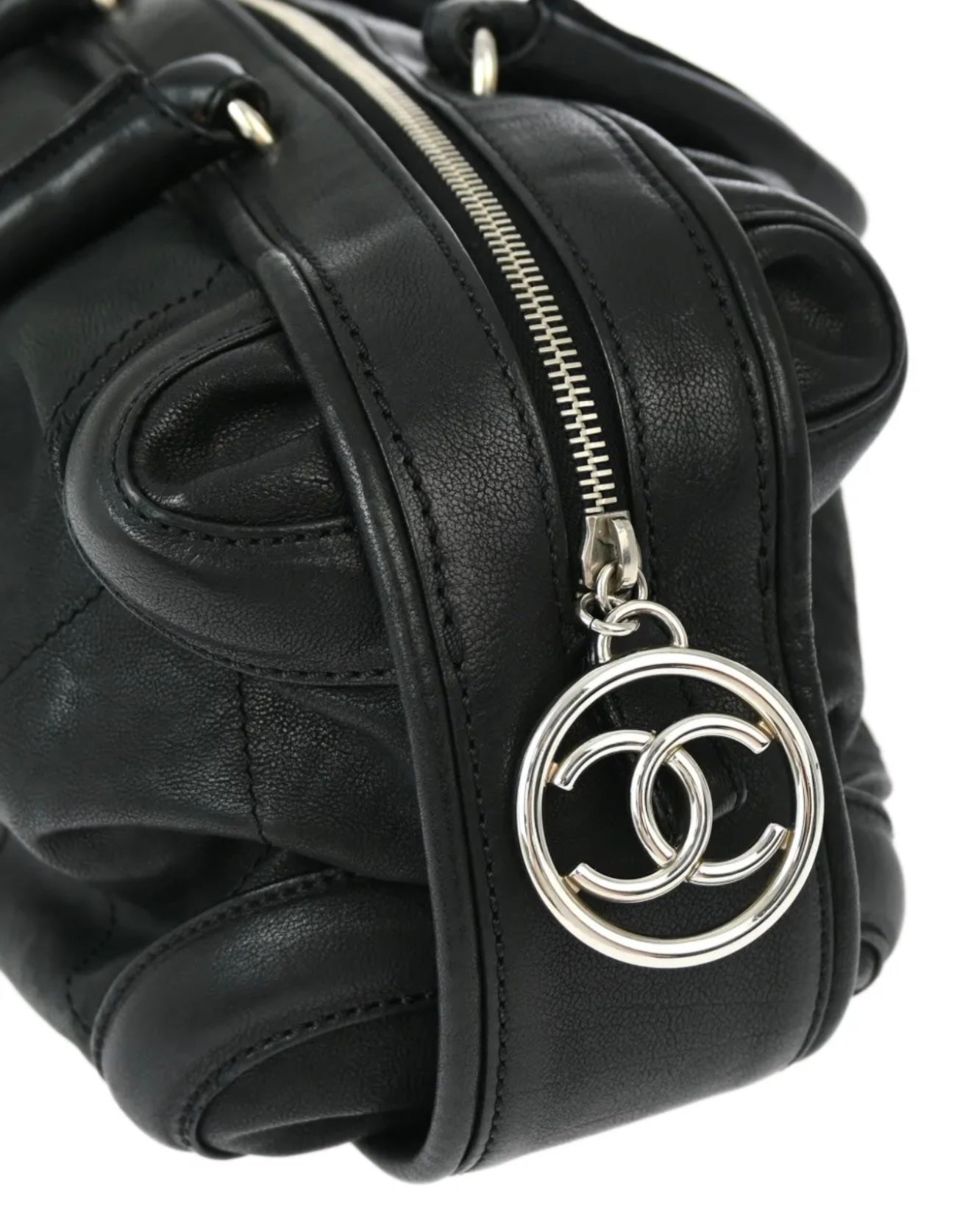 Chanel - Preloved Wild Stitch Leather Bowler Bag Black