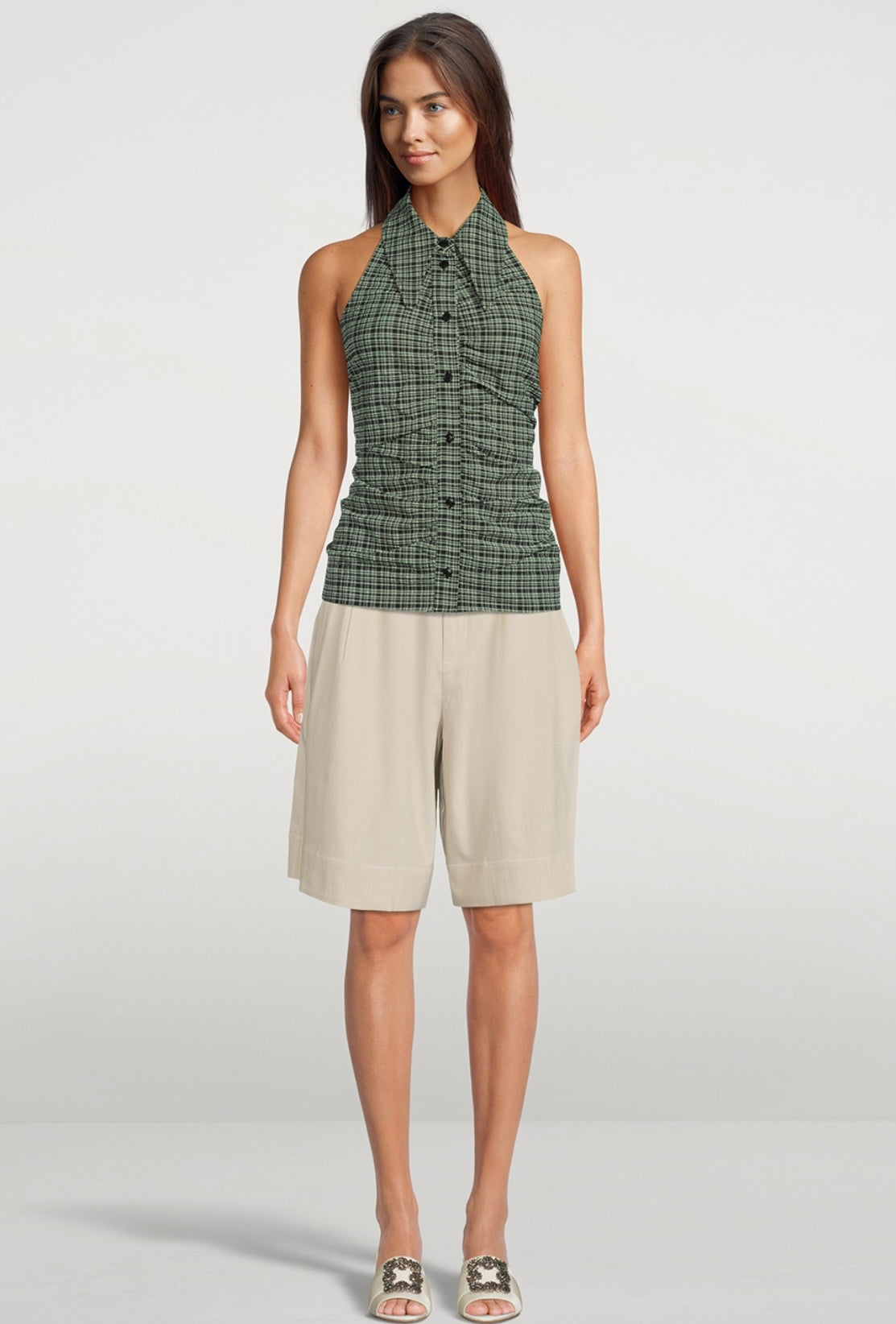 GANNI
Belted Melange Suiting Shorts