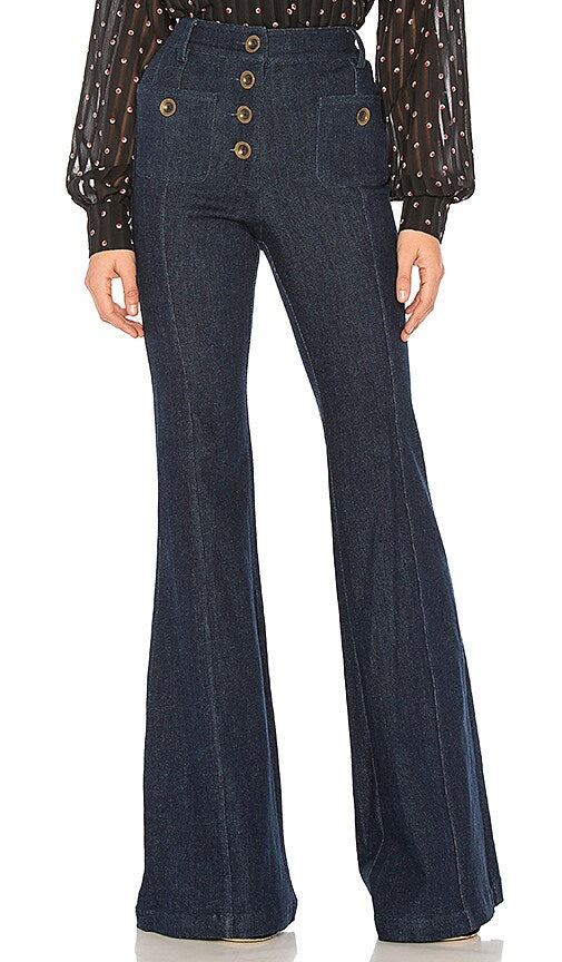 ALEXIS dark blue flare jeans with button up front NWT ferris wide leg jean
