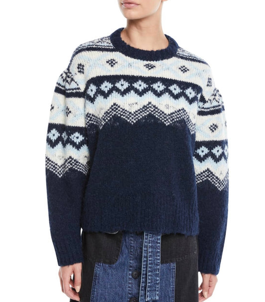 SEA NEW YORK
Fair Isle Shirred-Sleeves Intarsia Crewneck Sweater