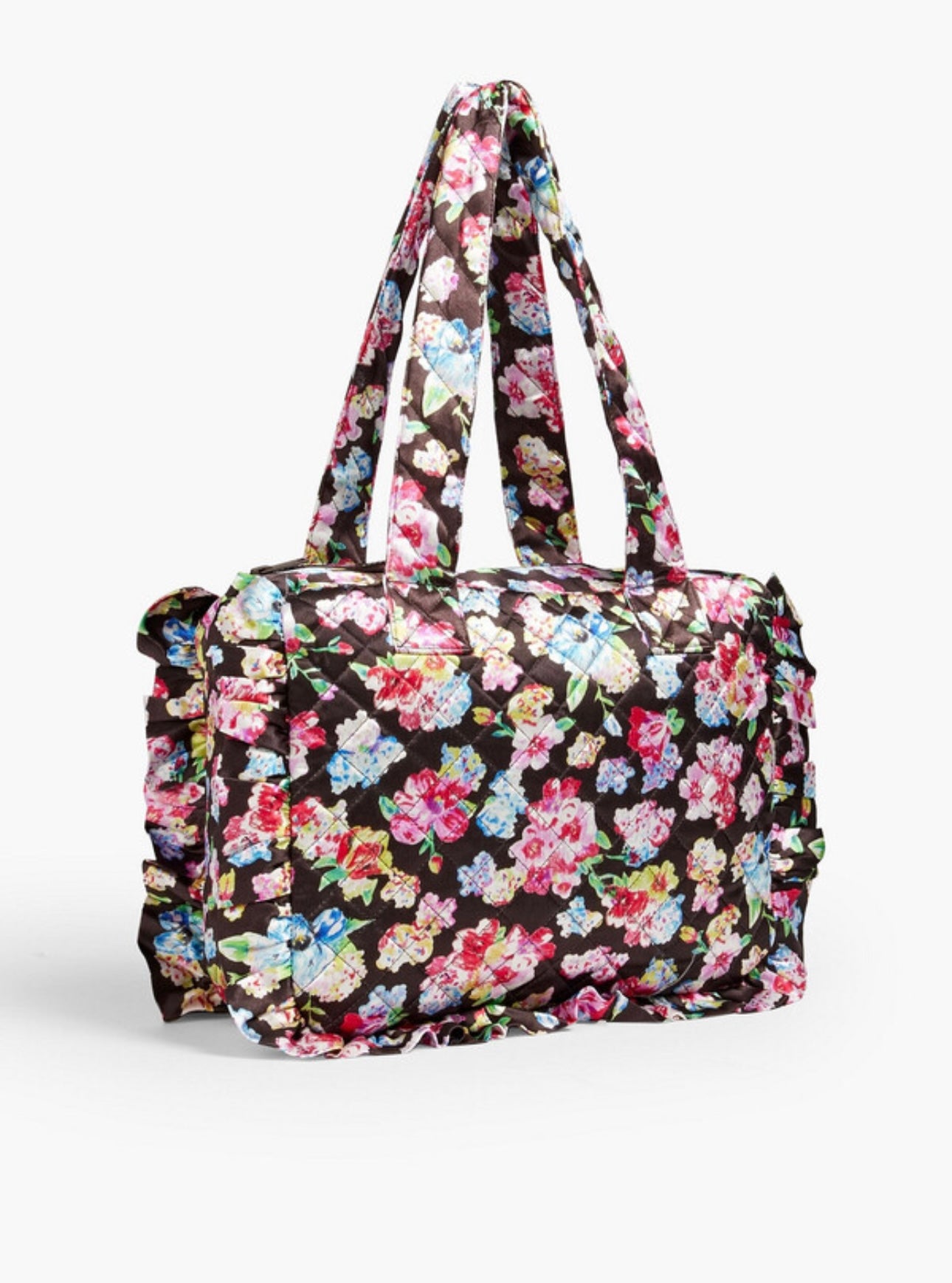 Ganni - Ruffled quilted floral-print satin tote