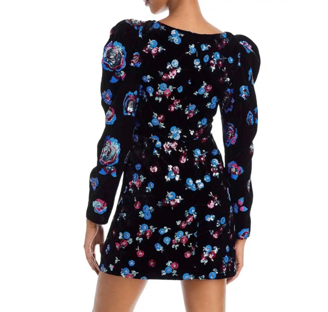 Sabina Musayev - Roserita Sequin Embellished Velvet Puff Shoulder Mini Dress