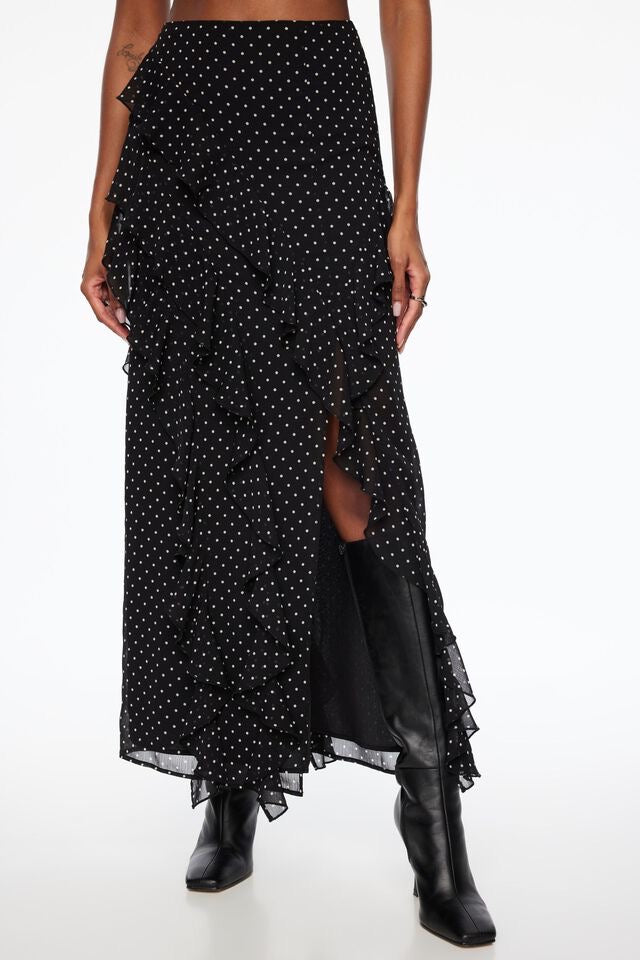 Dynamite Ruffled Polka Dot Maxi Skirt