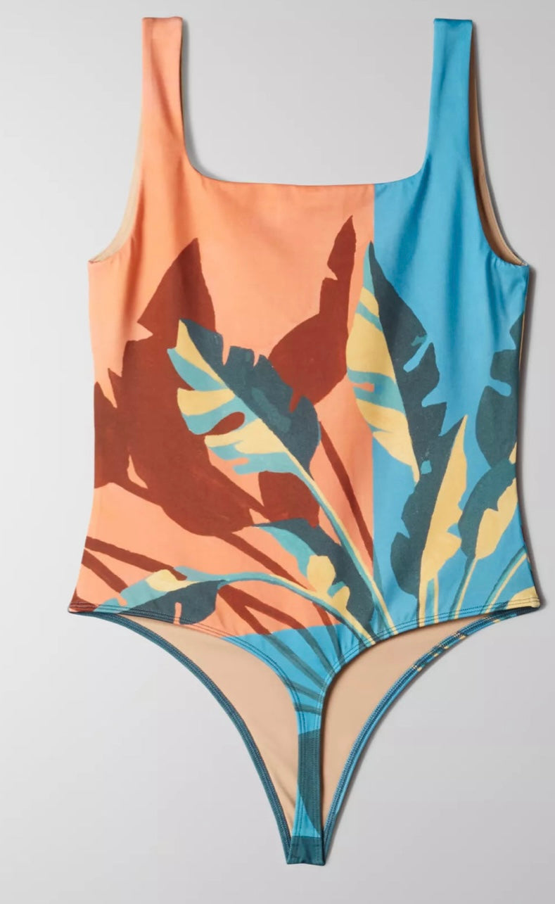 BABATON CONTOUR BODYSUIT, TEAL/SUNSET SPICE